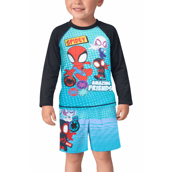 Marvel Spiderman Boys’ Rash Guard Set – Spider-Man Kids’ UPF 50 Swim Shirt and Trunks for Boys (3T-12)