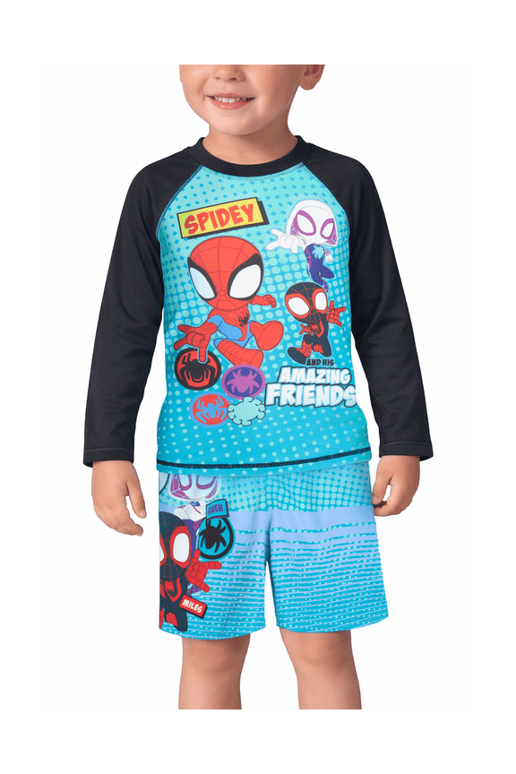 Spiderman Boys’ Rash Guard Set – Spider-Man Kids’ UPF 50+ Swim Shirt and Trunks for Boys (3T-12)