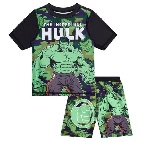 Marvel Spiderman Boys Rash Guard Set - 2 Piece UPF50+ Quick Dry Swim Shirt & Swim Trunks for Boys