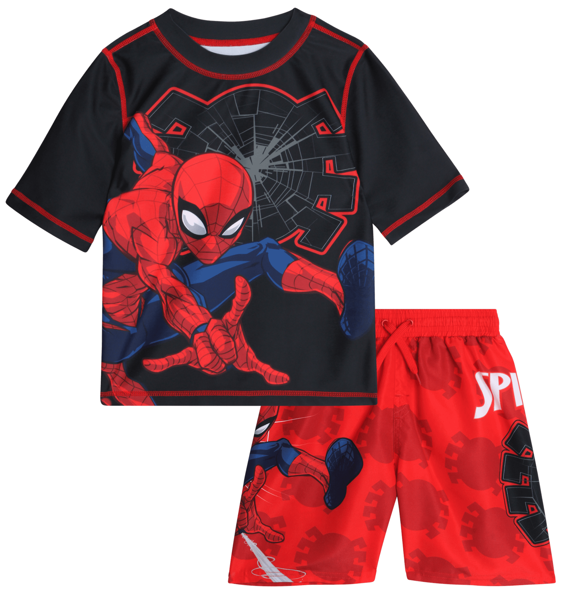 Marvel Spiderman Boys’ Rash Guard Set – Spider-Man Kids’ UPF 50+ Swim