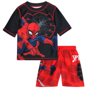 Marvel Spiderman Boys’ Rash Guard Set – Spider-Man Kids’ UPF 50+ Swim Shirt and Trunks for Boys (3T-12)