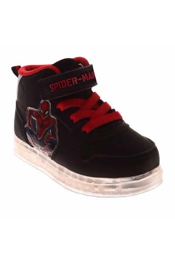 Marvel Spiderman Design Super Hero Sneakers Boys, Web, Slinger Athletic Running Hook And Loop (Toddler Little Kid), Black Red, Size: 9