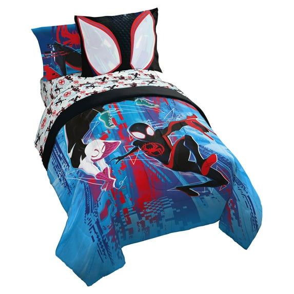 Marvel Spiderman Glitch Blue 7 Piece Queen Bed Set, 100% Microfiber