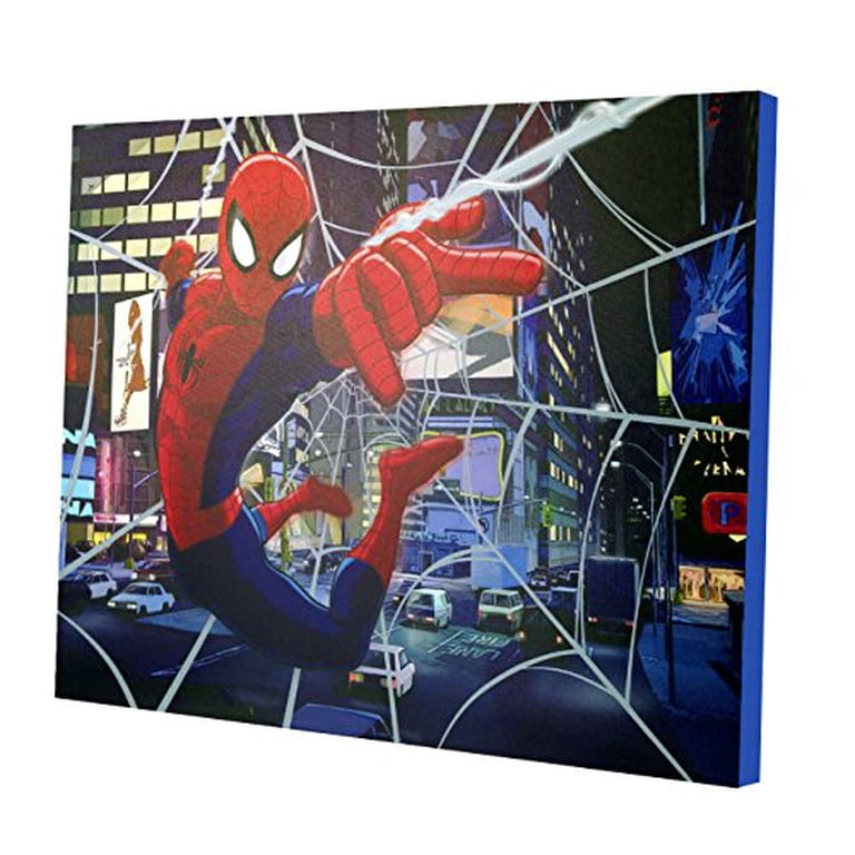Marvel Spiderman LED Light Up Canvas Art - Comic Book Action