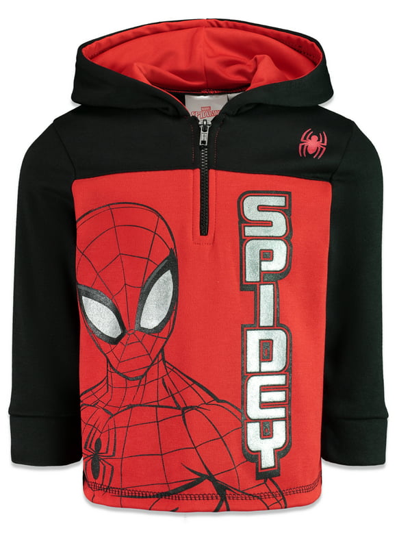 Marvel Spiderman Little Boys Fleece Half-Zip Pullover Hoodie Red/Black 6