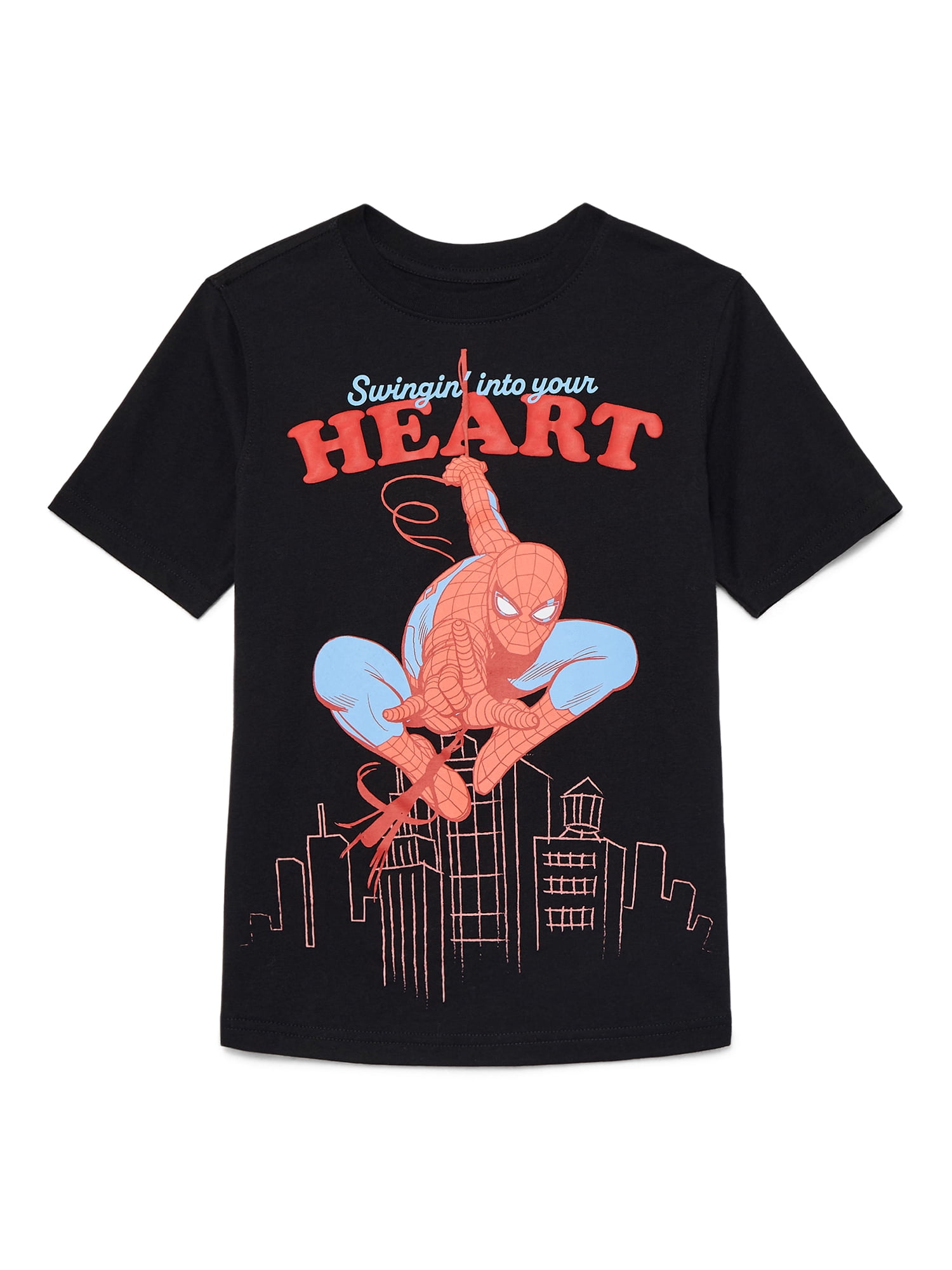 Marvel Spiderman Little Boys and Big Boys Valentine's Day Graphic Tee with Short Sleeves, Sizes 4-18