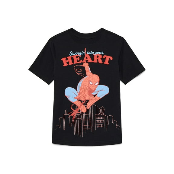 Marvel Spiderman Little Boys and Big Boys Valentine's Day Graphic Tee with Short Sleeves, Sizes 4-18