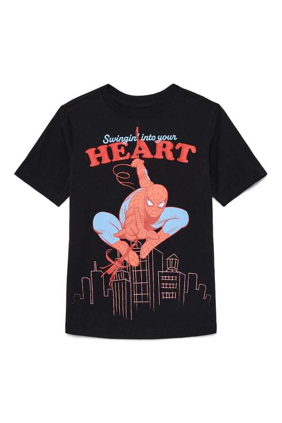 Marvel Spiderman Little Boys and Big Boys Valentine's Day Graphic Tee with Short Sleeves, Sizes 4-18