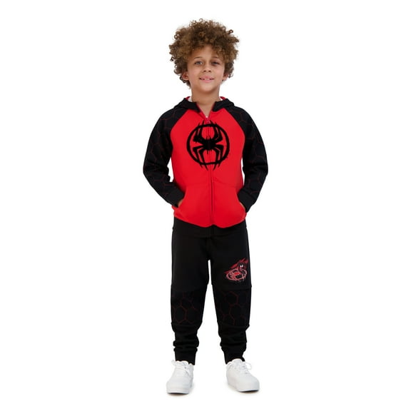 Marvel Spiderman Miles Morales Kids Pullover Hoodie and Sweatpants 2-Piece Bundle Set for Boys (Size 4-12)