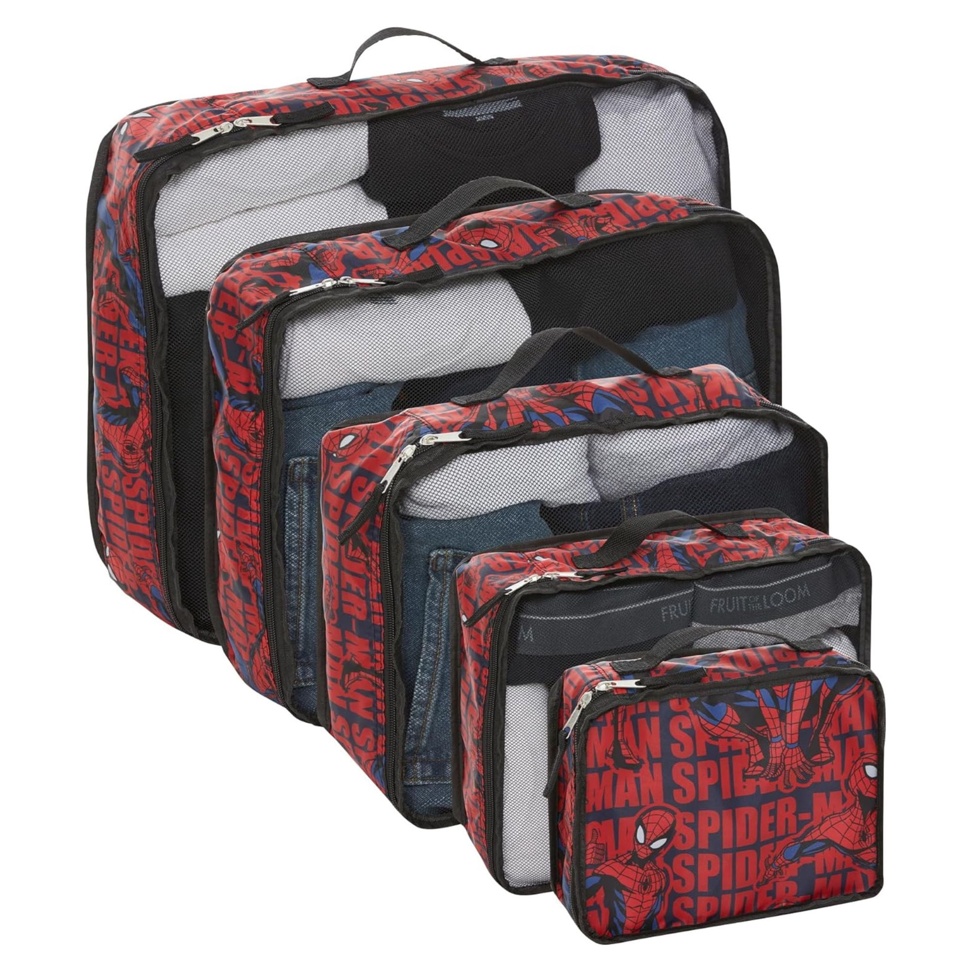 Marvel Spiderman Packing Cube Set, Luggage Organizer 5 Piece Set Travel Essential Black