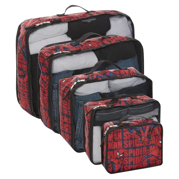 Marvel Spiderman Packing Cube Set, Luggage Organizer 5 Piece Set Travel Essential Black