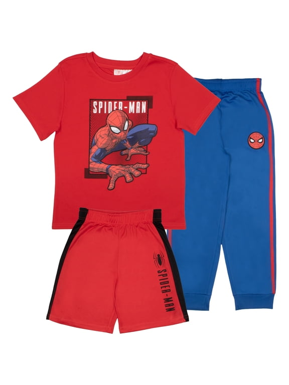 Boys Summer Cotton Spider-Man T-Shirt & Pants Set – Blue Graphic Outfit main image 1