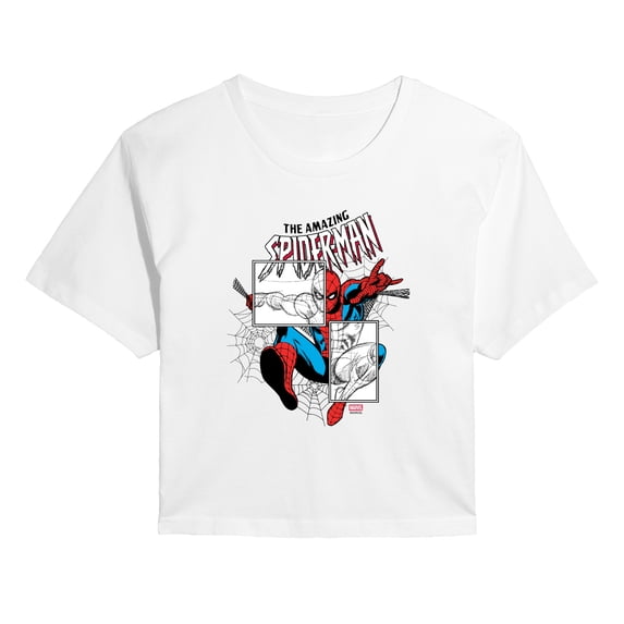 Marvel - Spiderman Sketch Blocks - Juniors Cropped Graphic T-Shirt