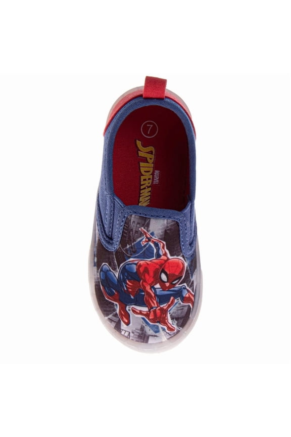 Marvel Spiderman Slip On Canvas Boys, Web, Slinger Easy Wear No, Lace Design Everyday Casual Comfortable Fit (Toddler Little Kid), Blue Red, Size: 8