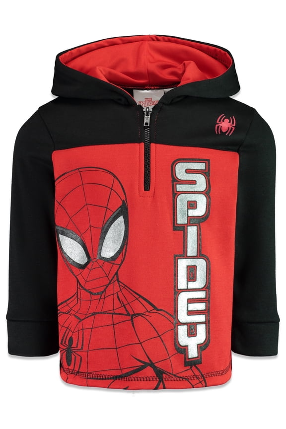 Spiderman Toddler Boys Fleece Half-Zip Pullover Hoodie Red/Black 5T