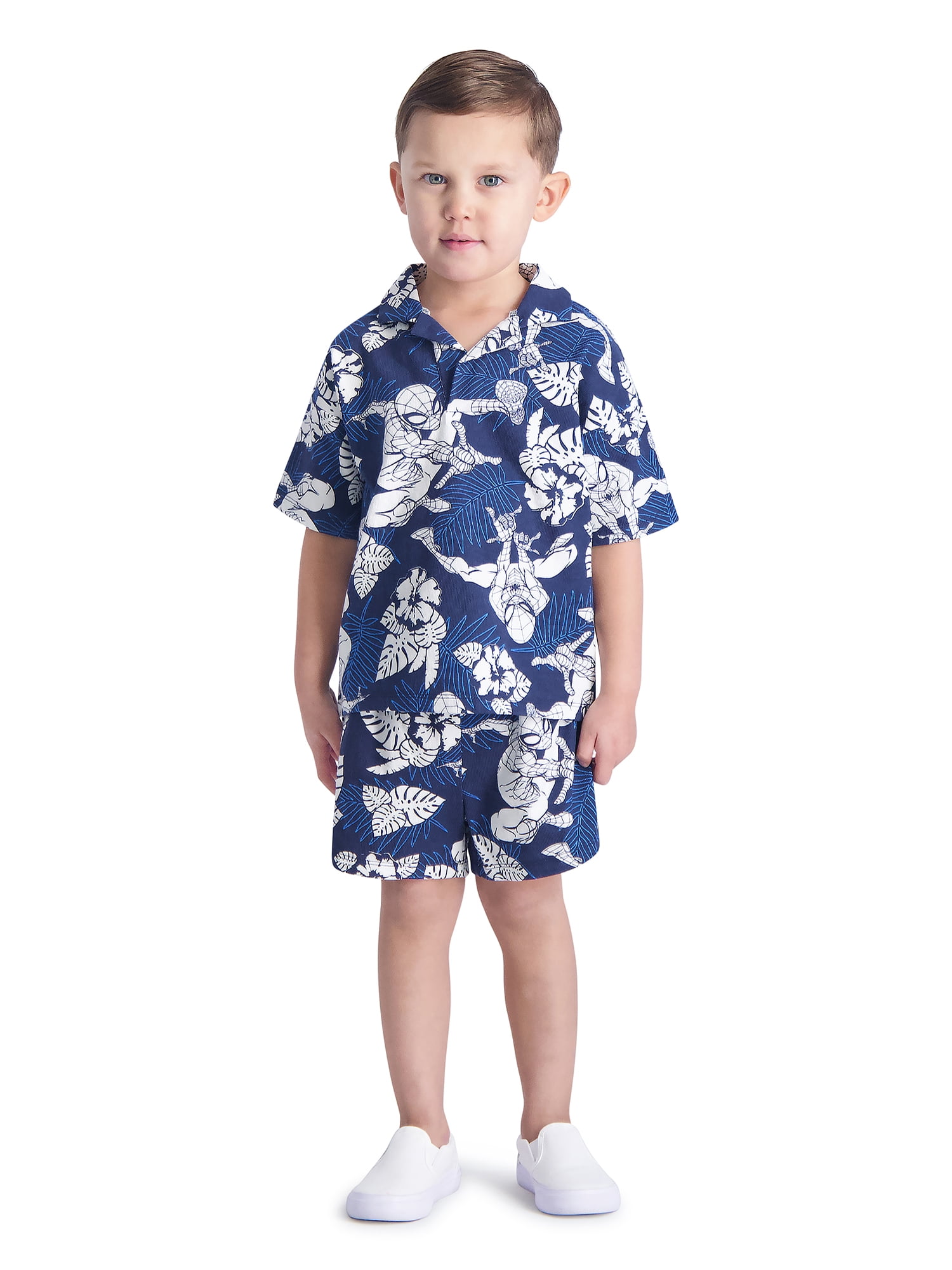 Marvel Spiderman Toddler Boys’ Resort Shirt and Shorts Set, 2Piece
