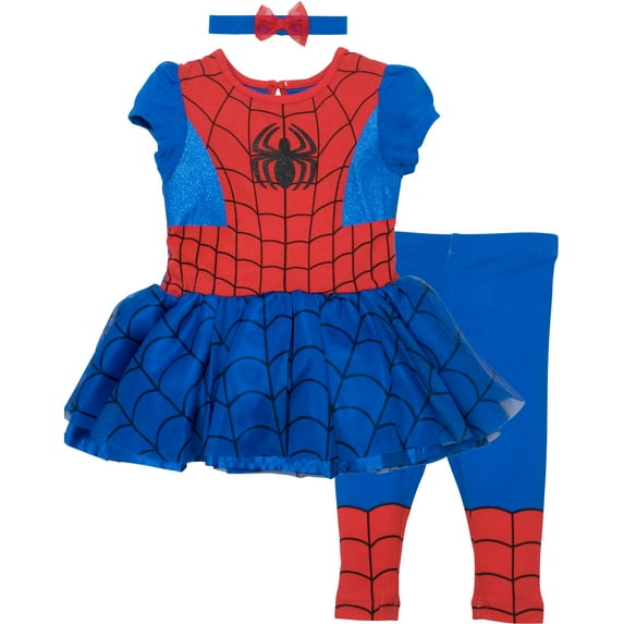 Marvel Spiderman Toddler Girls' Costume Dress, Leggings and Headband Set (2T)