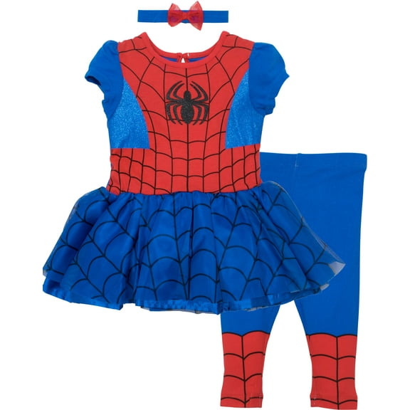 Marvel Spiderman Toddler Girls' Costume Dress, Leggings and Headband Set (2T)