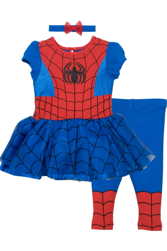 Spiderman Toddler Girls' Costume Dress, Leggings and Headband Set (2T)