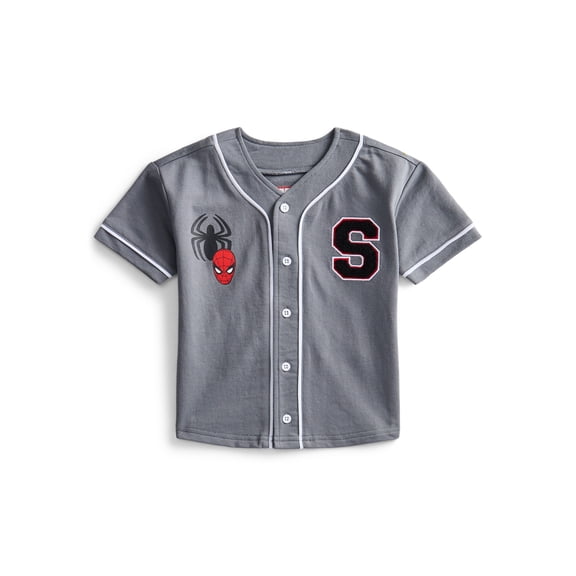 Marvel Spider-Man Toddler Button Down Baseball Jersey with Short Sleeves, Sizes 12M-5T