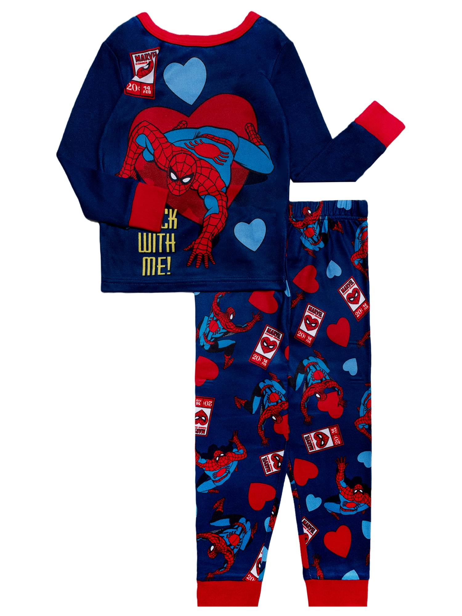 Marvel Spiderman Valentines Day 2-Piece Long Sleeve and Pant Pajama Set, Sizes 4-10