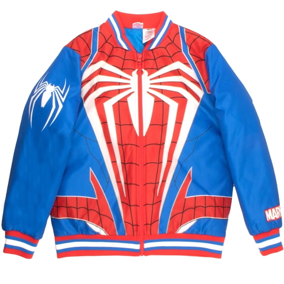 Marvel Spiderman Varsity Bomber Jackets for Boys Spider-Man Logo Graphic Print Boys Lightweight Varsity Jackets Casual Fashion Coats (Size 4-12)