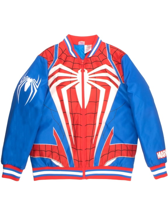 Spiderman Varsity Bomber Jackets for Boys Spider-Man Logo Graphic Print Boys Lightweight Varsity Jackets Casual Fashion Coats (Size 4-12)