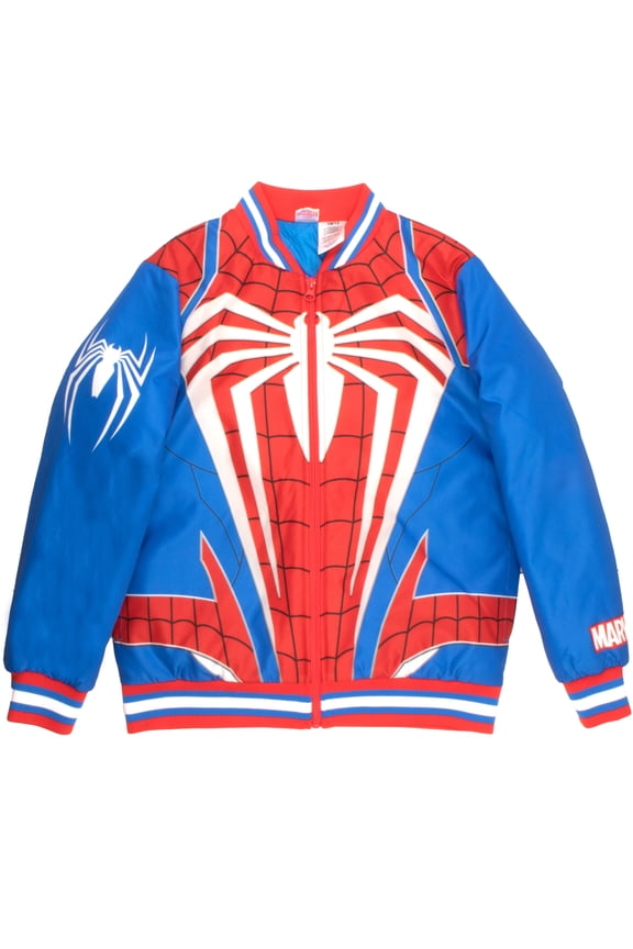Spiderman Varsity Bomber Jackets for Boys Spider-Man Logo Graphic Print Boys Lightweight Varsity Jackets Casual Fashion Coats (Size 4-12)