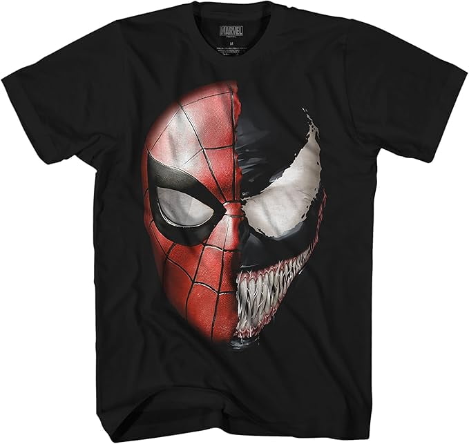 Marvel Spiderman Venom Spidey Faces Adult Mens T-Shirt (Premium Jet Black, Medium)