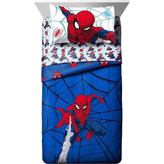 Marvel Spiderman Webtastic 5 Piece Twin Bed Set, 100% Microfiber, Blue