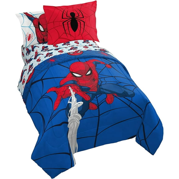 Marvel Spiderman Webtastic 7 Piece Queen Bed Set, 100% Microfiber, Blue