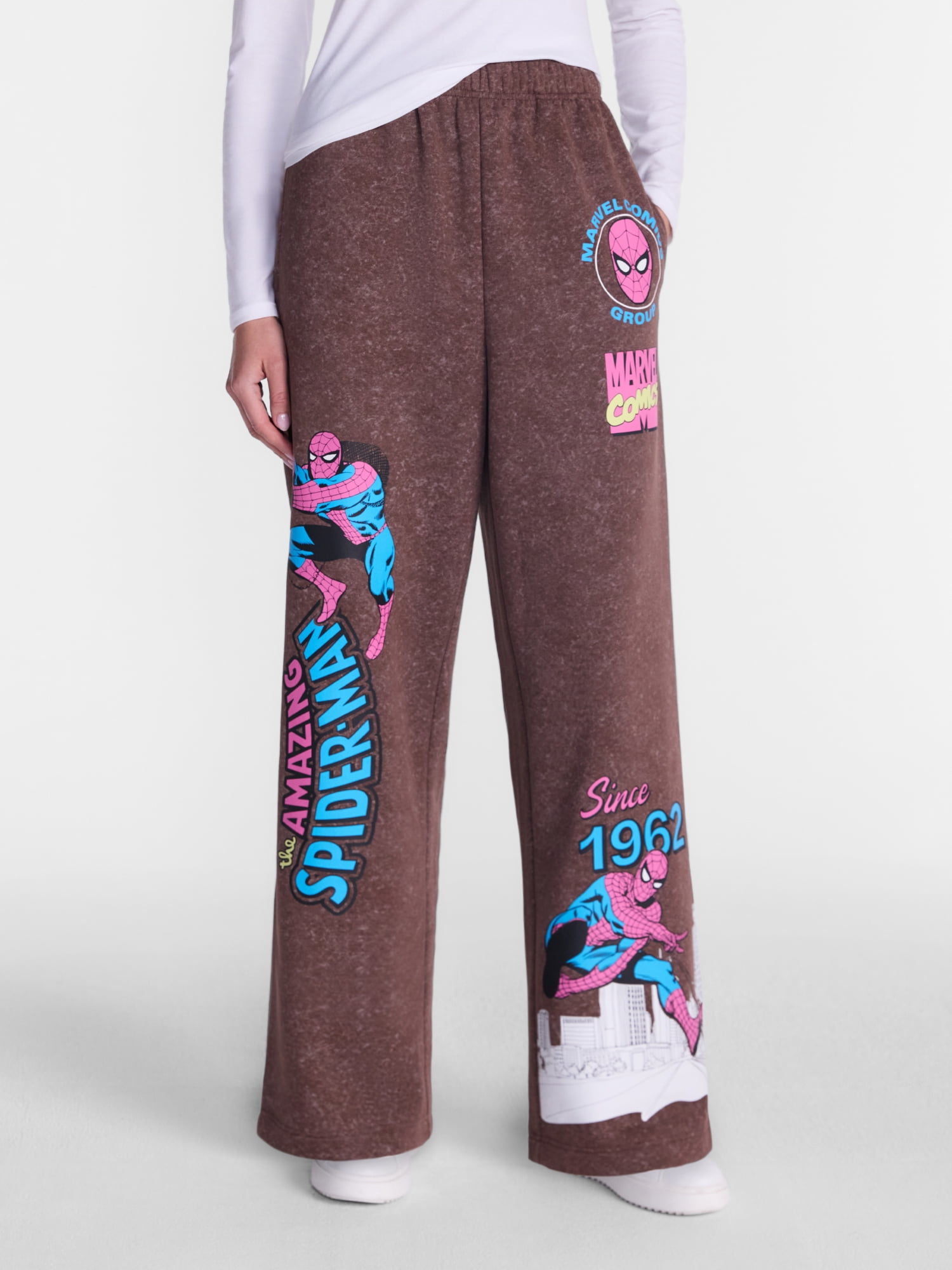 Marvel Spider-Man Women's Fleece Washed Graphic Wide Leg Jogger Pants, Sizes XXS-XXL