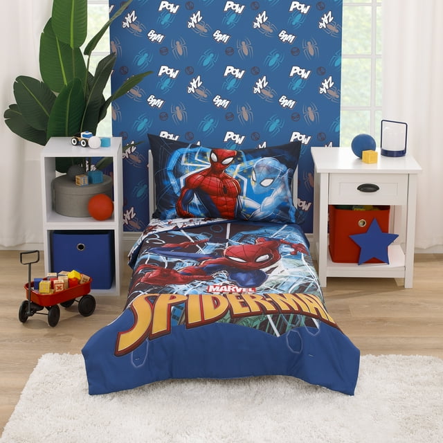 Marvel Spiderman Superhero 4Piece Toddler Bed Set with Spidey