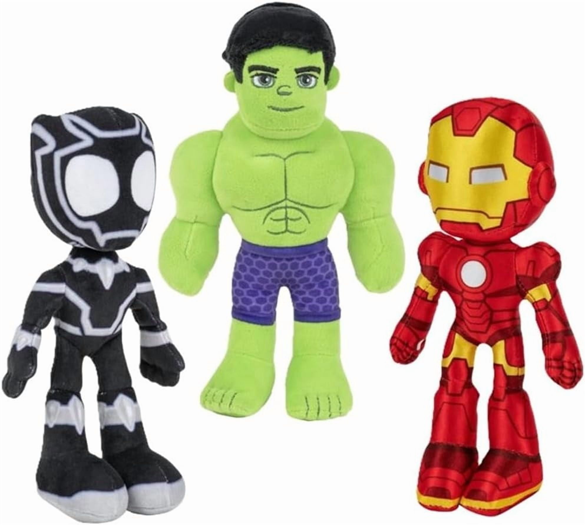 Marvel Spidey & His Amazing Friends 8" Plush 3-Pack Set - Hulk, Black Panther, Iron Man - Officially Licensed Stuffed Animal Toy Figures - Spider-Verse Gift for Kids