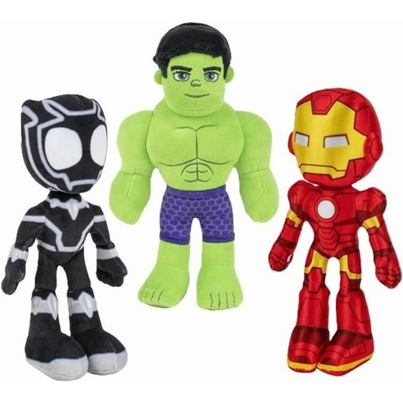 Marvel Spidey & His Amazing Friends 8" Plush 3-Pack Set - Hulk, Black Panther, Iron Man - Officially Licensed Stuffed Animal Toy Figures - Spider-Verse Gift for Kids