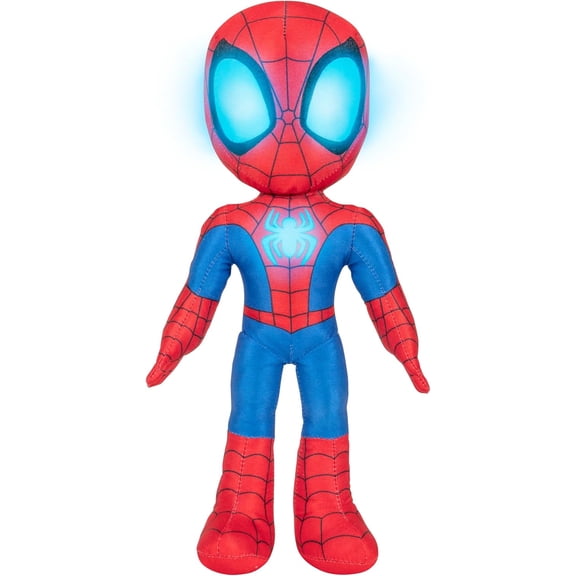 Marvel Spidey and His Amazing Friends Glow Webs Spidey 14-Inch Interactive Plush Toy, Light-Up Eyes and Chest, Talking Phrases Included, Great Spider-man Gift for Kids, Boys and Girls