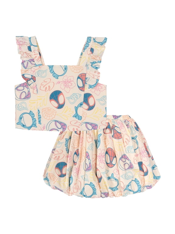 Spidey and His Amazing Friends Little Girls' Sleeveless Tank Top and Bubble Skort 2-Piece Set Cream