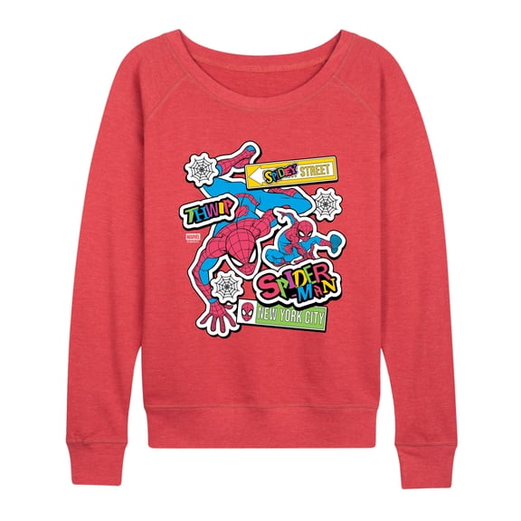 Marvel - Spidey Bright Stickers - Women's French Terry Long Sleeve Pullover