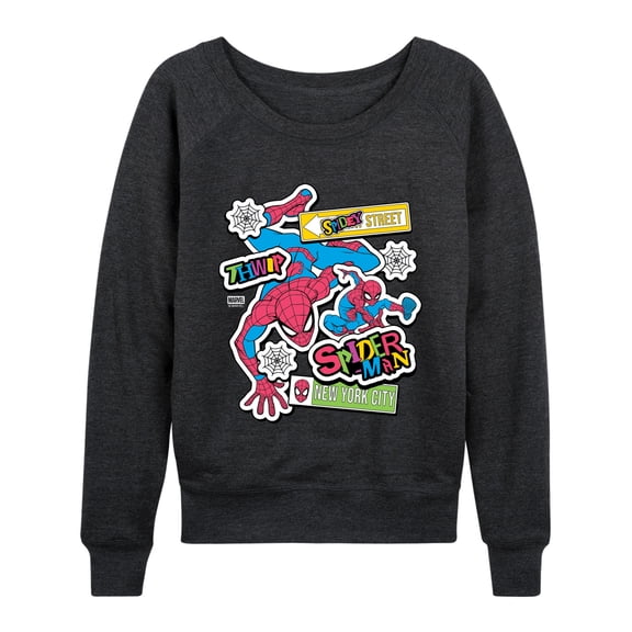 Marvel - Spidey Bright Stickers - Women's French Terry Long Sleeve Pullover