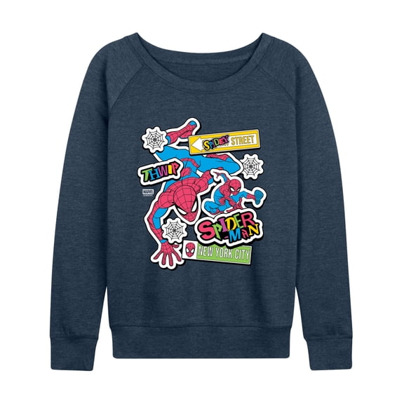 Marvel - Spidey Bright Stickers - Women's French Terry Long Sleeve Pullover