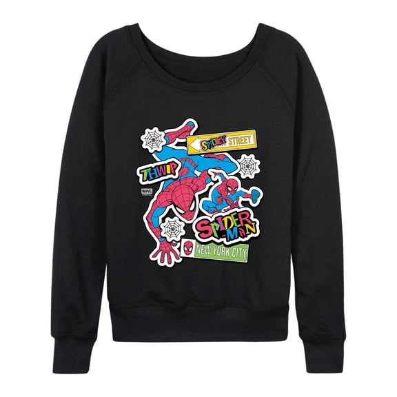 Marvel - Spidey Bright Stickers - Women's French Terry Long Sleeve Pullover