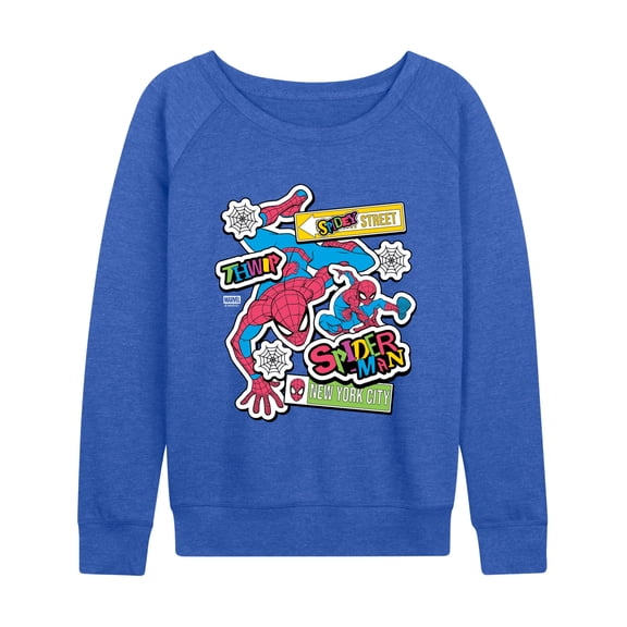 Marvel - Spidey Bright Stickers - Women's French Terry Long Sleeve Pullover