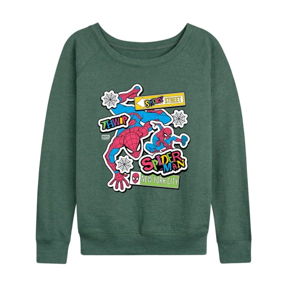 Marvel - Spidey Bright Stickers - Women's French Terry Long Sleeve Pullover