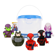 Marvel Spidey & Friends - 5 Piece Bath Squirter Bucket Set - Bath Toys for Baby and Toddlers - Includes Organizer Bucket - Store Bath Time Water Toys