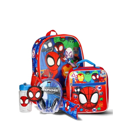 Marvel Spidey & Friends 6-Piece Backpack Set With Headphone - Blue