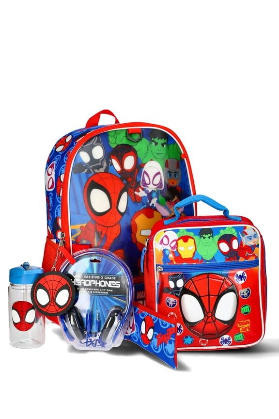 Spidey & Friends 6-Piece Backpack Set With Headphone - Blue