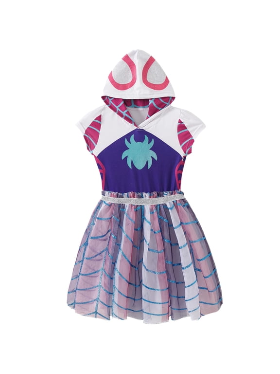 Spidey & His Amazing Friends Ghost Spider Cosplay Hooded Tulle Dress (Girls), Sizes 2T-7