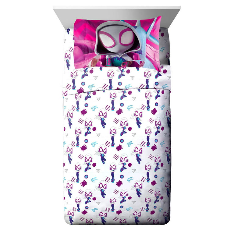 Marvel Spidey & His Amazing Friends Ghost Spidey Purple 4 Piece Toddler Bed  Set, 100% Microfiber