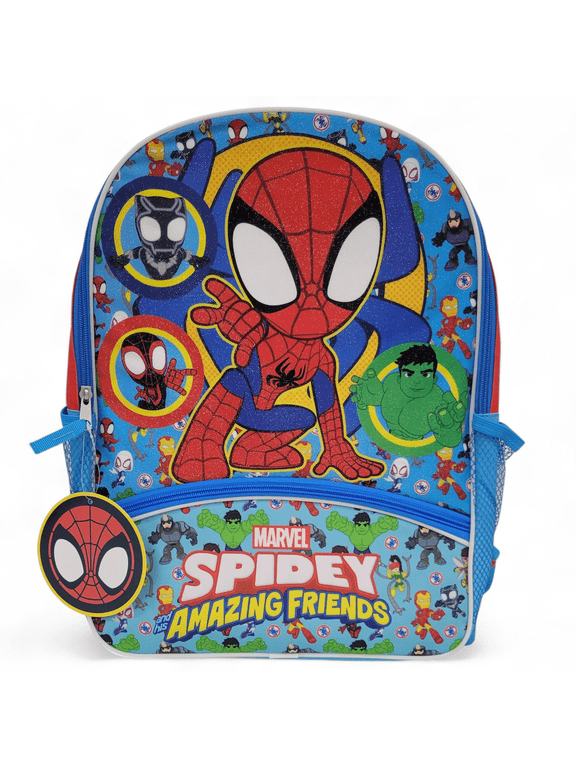 Fast Forward Kids Backpack- Spidey & Friends 16" Backpack Bottom Half Moon with 1 Front Pocket- Lightweight School Bookbag
