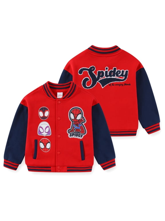 Spidey & His Amazing Friends Spider-Man Letterman Varsity Bomber Jacket (Boys), Sizes 2T-8